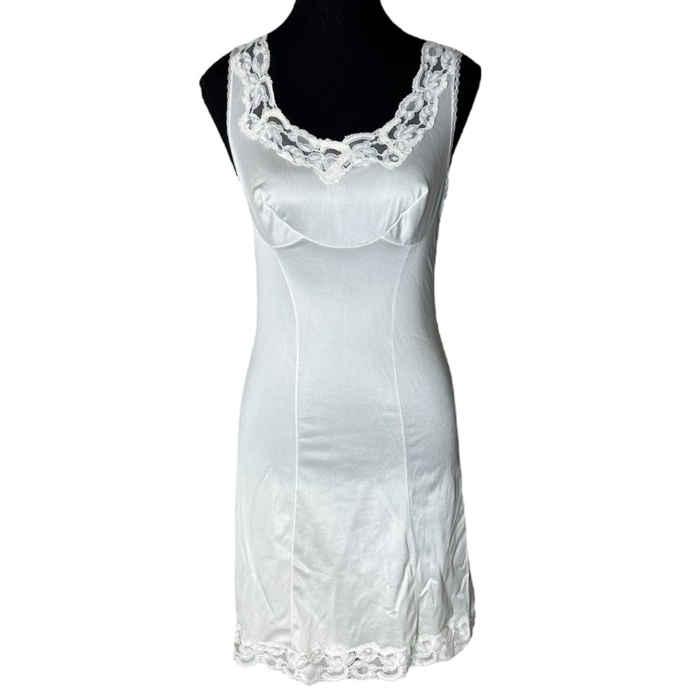 GL’AMOUR MOLYCLAIRE Vintage Ivory Lace Slip Nightie Negligee Lingerie 36 *Flaw